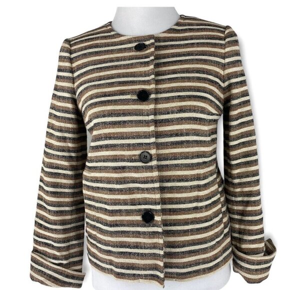Talbots Women's NWT Brown Striped Jackie‎ Fit Linen Button Down Blazer 4/C35 - Picture 9 of 9